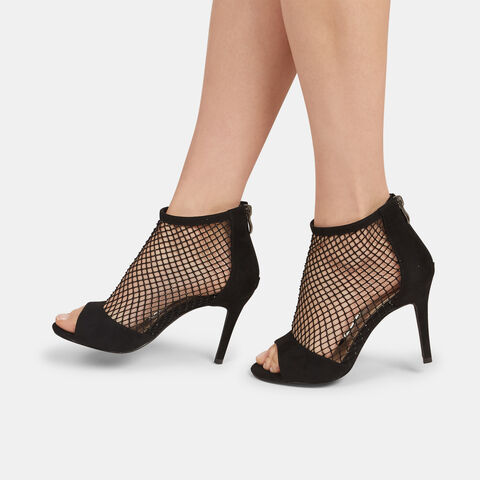 Sandalias de rejilla de mujer con tacón y brillantitos , Negro Sandalias de rejilla de mujer con tacón y brillantitos , Negro